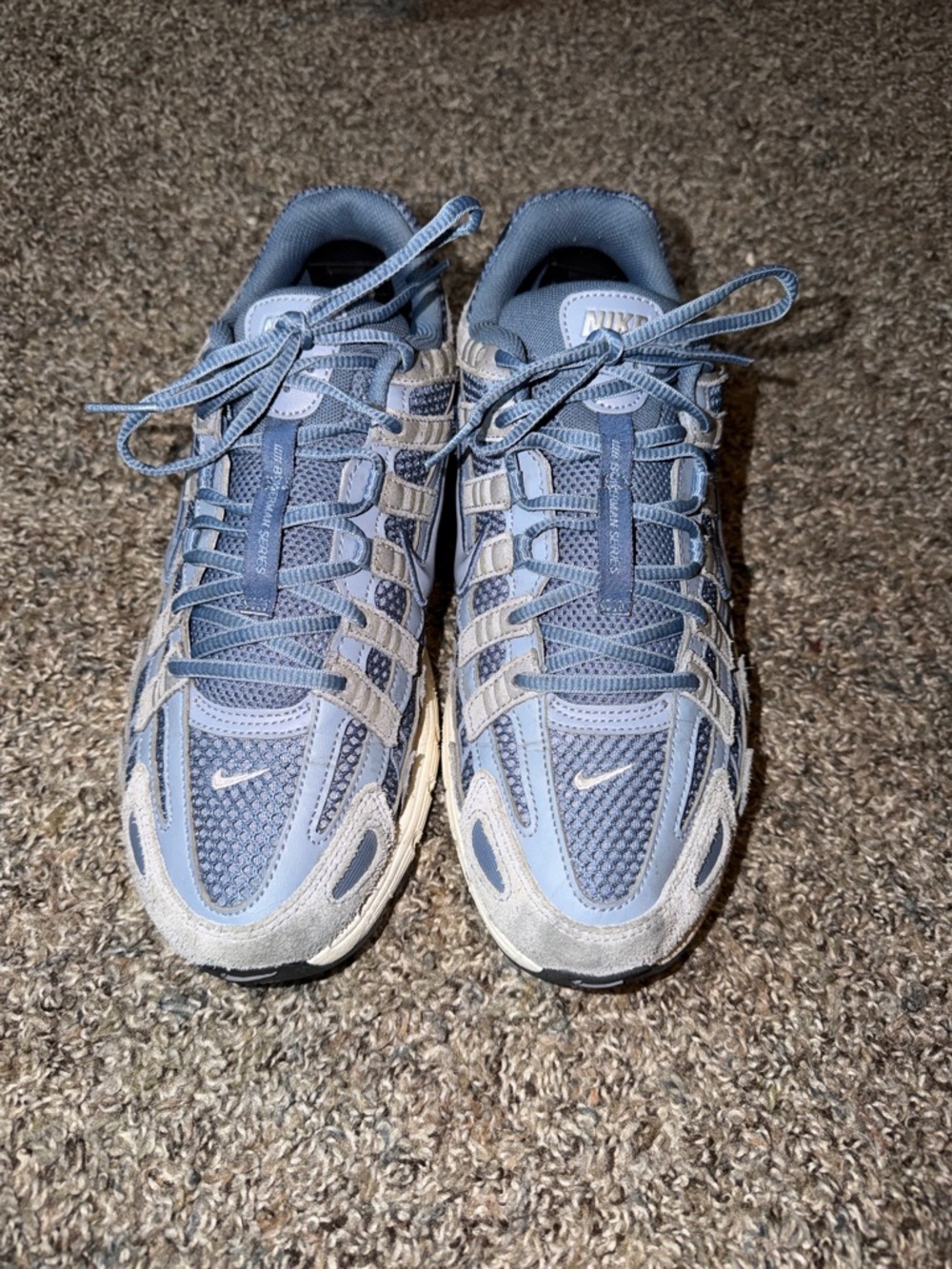 Nike Mens P-6000 Light Blue Mesh & Light Gray Suede Sneakers